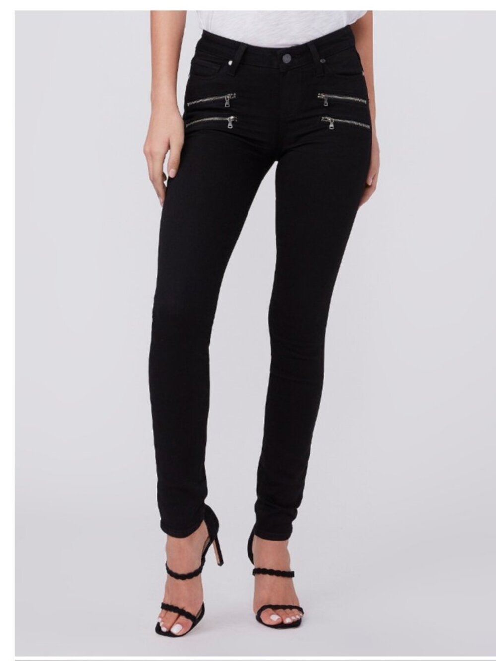 NEW Cond. PAIGE Zip Pockets Transcend Edgemont Mid-Rise Ultra Skinny Black Jeans